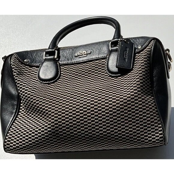 Coach Mini Bennet Satchel Tote Purse Brown Tan Checkerboard Zipper F57242 - Picture 3 of 15